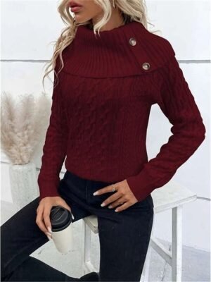 Casual Regular Pure Colour Ribbed Turtleneck Long Sleeve Jumper - Image 7