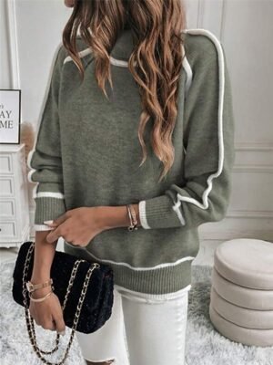 Casual Regular Pure Colour Ribbed Turtleneck Long Sleeve Knit Jumper - Image 7
