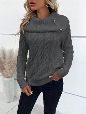Casual Regular Pure Colour Ribbed Turtleneck Long Sleeve Jumper - Image 8