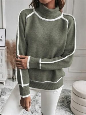 Casual Regular Pure Colour Ribbed Turtleneck Long Sleeve Knit Jumper - Image 8