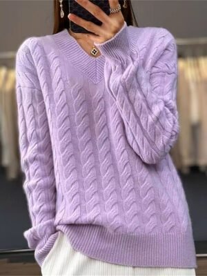 Casual Regular Pure Colour V Neck Long Sleeve Jumper - Image 1