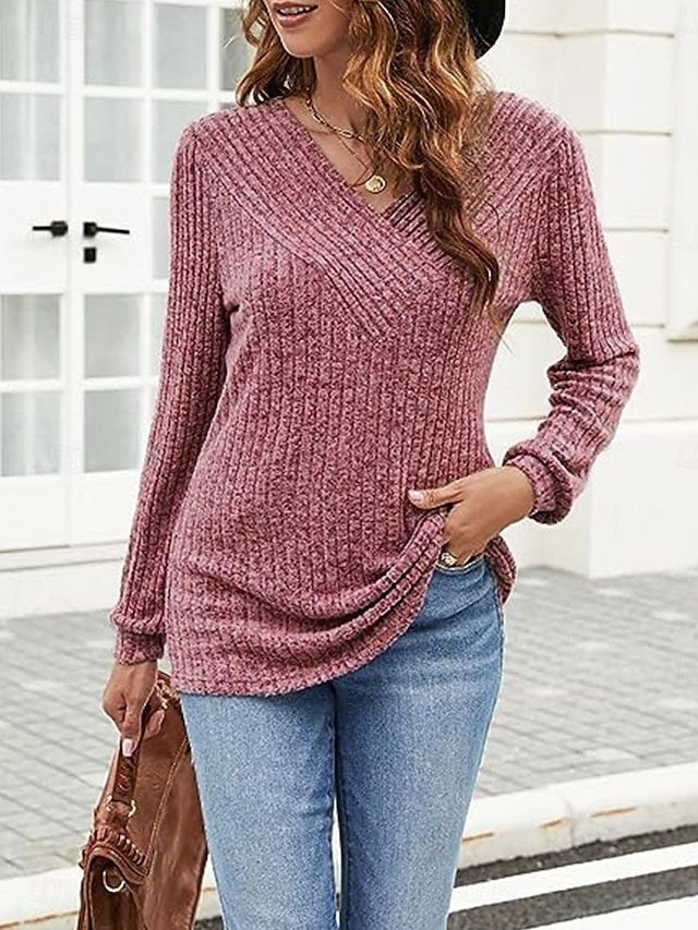 Casual Regular Pure Colour V Neck Long Sleeve Knit Jumper - Image 1