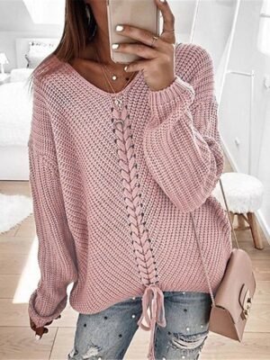 Casual Regular Pure Colour V Neck Long Sleeve Knit Jumper - Image 1