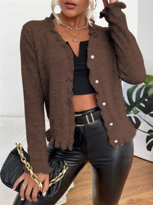 Casual Regular Pure Colour V Neck Long Sleeve Cardigan - Image 10