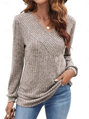 Casual Regular Pure Colour V Neck Long Sleeve Knit Jumper - Image 10