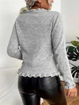 Casual Regular Pure Colour V Neck Long Sleeve Cardigan - Image 2