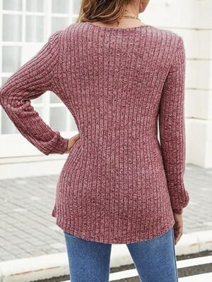 Casual Regular Pure Colour V Neck Long Sleeve Knit Jumper - Image 2