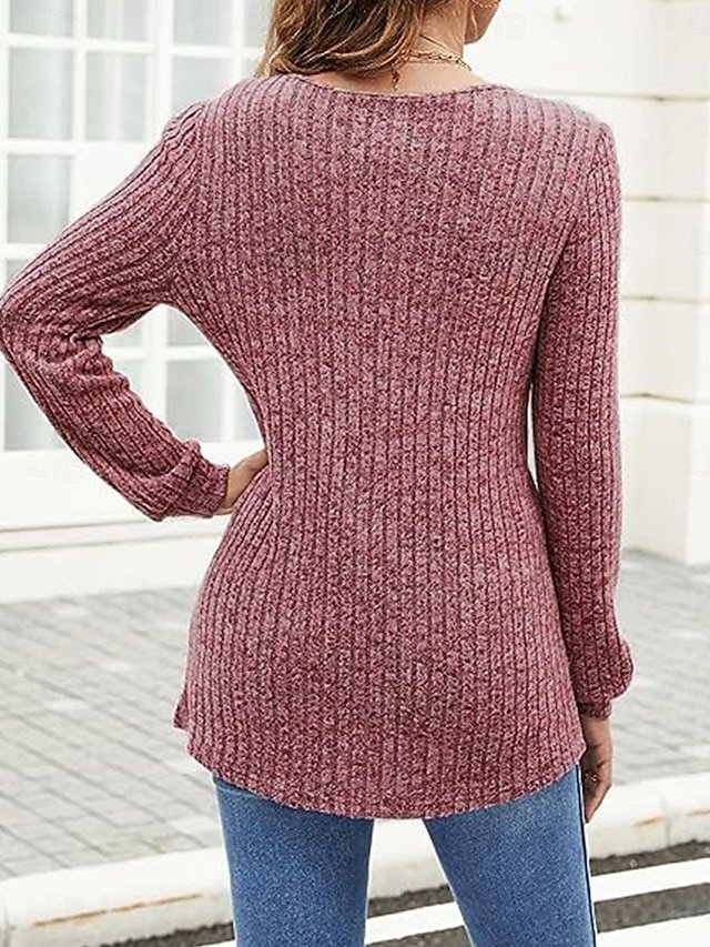 Casual Regular Pure Colour V Neck Long Sleeve Knit Jumper - Image 2