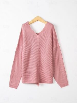 Casual Regular Pure Colour V Neck Long Sleeve Knit Jumper - Image 2