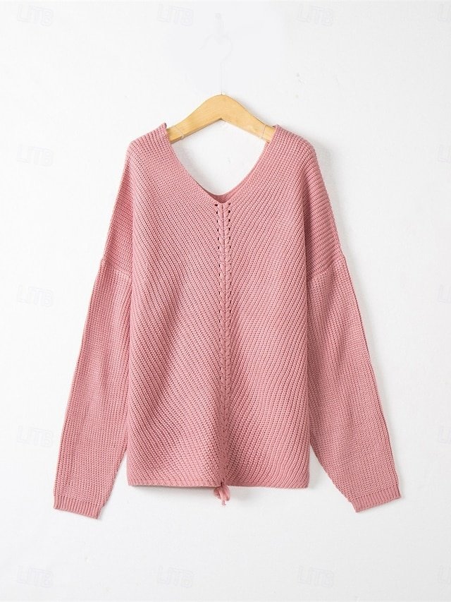 Casual Regular Pure Colour V Neck Long Sleeve Knit Jumper - Image 2