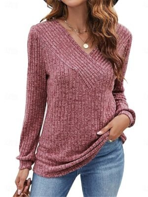 Casual Regular Pure Colour V Neck Long Sleeve Knit Jumper - Image 3