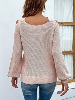 Casual Regular Pure Colour V Neck Long Sleeve Knit Jumper - Image 4
