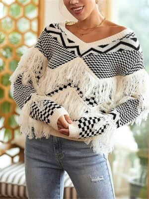 Casual Regular Pure Colour V Neck Long Sleeve Knitted Top - Image 4