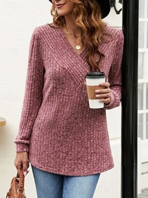 Casual Regular Pure Colour V Neck Long Sleeve Knit Jumper - Image 4
