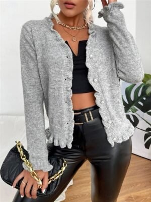 Casual Regular Pure Colour V Neck Long Sleeve Cardigan - Image 4
