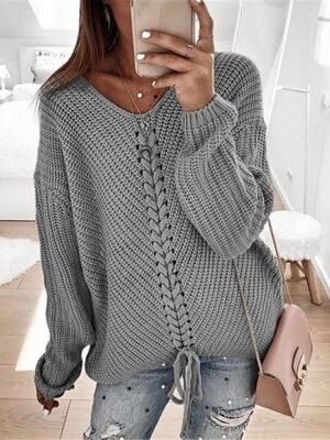 Casual Regular Pure Colour V Neck Long Sleeve Knit Jumper - Image 4