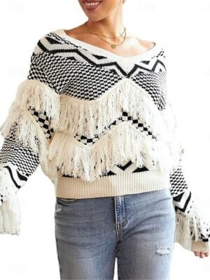 Casual Regular Pure Colour V Neck Long Sleeve Knitted Top - Image 5