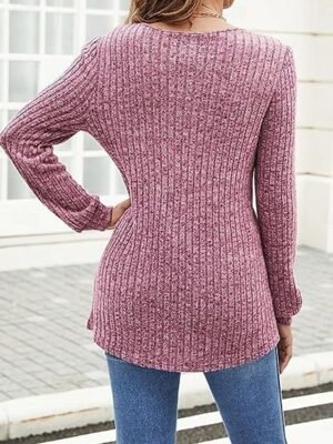 Casual Regular Pure Colour V Neck Long Sleeve Knit Jumper - Image 5
