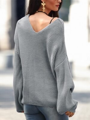 Casual Regular Pure Colour V Neck Long Sleeve Knit Jumper - Image 5