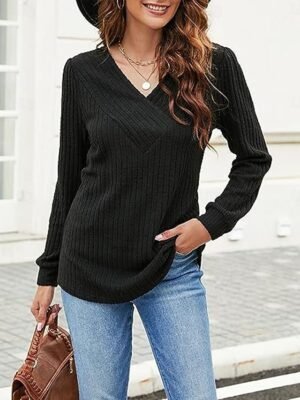 Casual Regular Pure Colour V Neck Long Sleeve Knit Jumper - Image 6