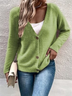 Casual Regular Pure Colour V Neck Long Sleeve Cardigan - Image 6