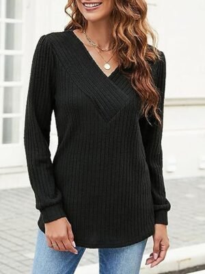 Casual Regular Pure Colour V Neck Long Sleeve Knit Jumper - Image 7