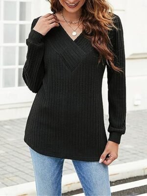 Casual Regular Pure Colour V Neck Long Sleeve Knit Jumper - Image 8