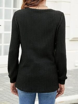 Casual Regular Pure Colour V Neck Long Sleeve Knit Jumper - Image 9