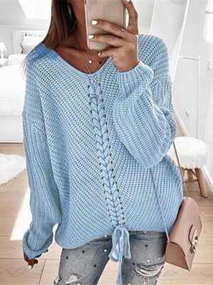 Casual Regular Pure Colour V Neck Long Sleeve Knit Jumper - Image 9