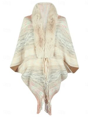 Casual Regular Rainbow Open Front Tassel Long Sleeve Knit Shrug - Image 6