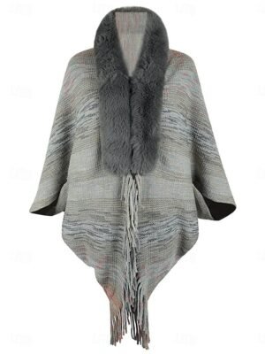 Casual Regular Rainbow Open Front Tassel Long Sleeve Knit Shrug - Image 7