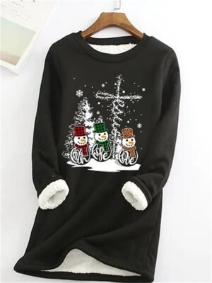 Casual Regular Snowman Round Neck Long Sleeve Fleece Sweatshirt - Image 1