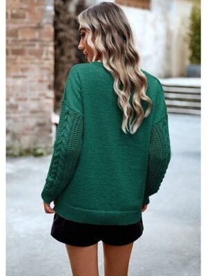Casual Regular Solid Crew Neck Braided Long Sleeve Pullover Sweater - Image 8