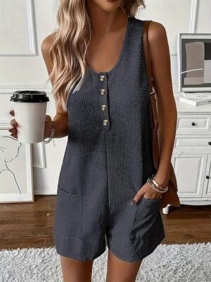 Casual Regular Solid Crew Neck Sleeveless Shorts Romper - Image 1