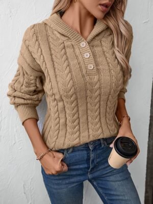Casual Regular Solid Hooded Long Sleeve Sweater - Image 1