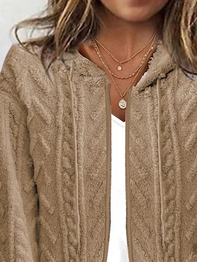 Casual Regular Solid Hooded Long Sleeve Chunky Cardigan - Image 2