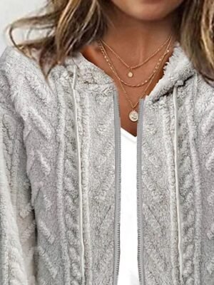 Casual Regular Solid Hooded Long Sleeve Cardigan - Image 2