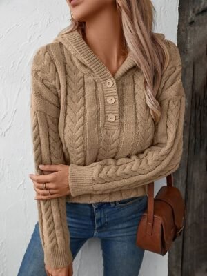 Casual Regular Solid Hooded Long Sleeve Sweater - Image 3