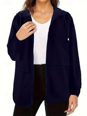 Casual Regular Solid Hooded Long Sleeve Jacket - Image 4