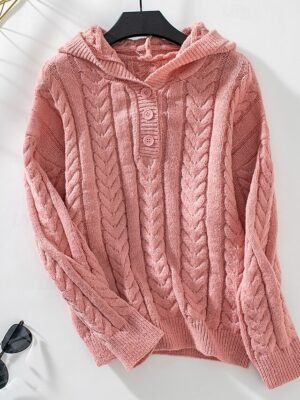 Casual Regular Solid Hooded Long Sleeve Sweater - Image 5