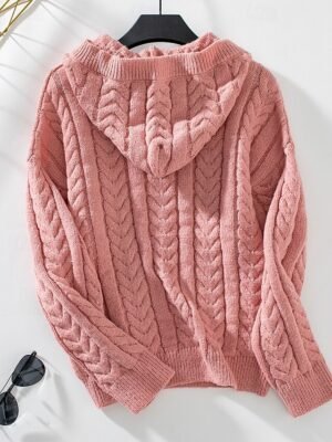 Casual Regular Solid Hooded Long Sleeve Sweater - Image 6