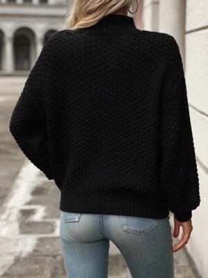 Casual Regular Solid Mock Neck Textured Long Sleeve Top - Image 5