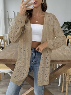Casual Regular Solid Ribbed Open Front Long Sleeve Cardigan Coat - Image 5