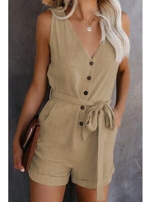 Casual Regular Solid Sleeveless Short Jumpsuit - Image 2