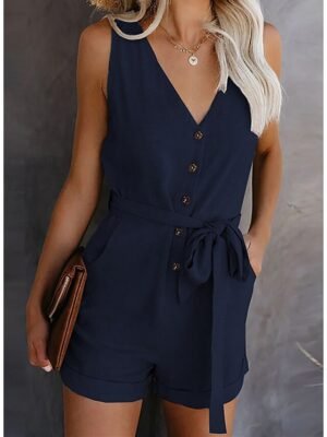 Casual Regular Solid Sleeveless Short Jumpsuit - Image 5