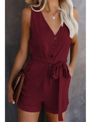 Casual Regular Solid Sleeveless Short Jumpsuit - Image 6