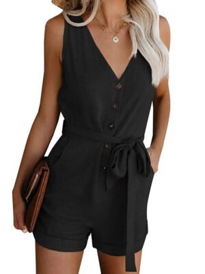 Casual Regular Solid Sleeveless Short Jumpsuit - Image 7
