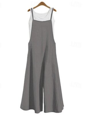Casual Regular Solid Sleeveless Wide Leg Jumpsuit - Image 3