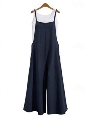 Casual Regular Solid Sleeveless Wide Leg Jumpsuit - Image 5