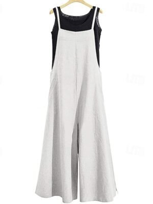 Casual Regular Solid Sleeveless Wide Leg Jumpsuit - Image 7